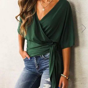 Willow and Root Tie V-Neck Top